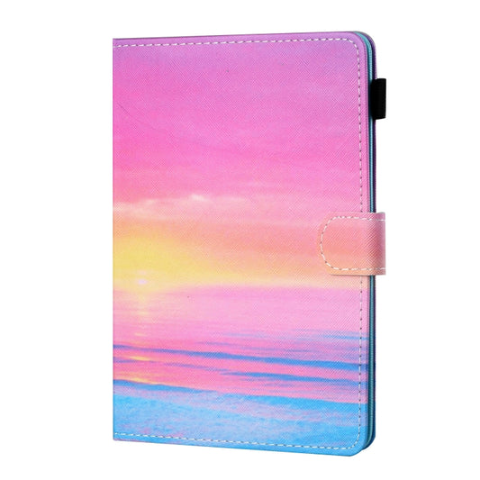 For 8 inch Tablet PC Universal Sewing Thread Horizontal Painted Flat Leather Case with Pen Cover & Anti Skid Strip & Card Slot & Holder(Sunrise) - 8 inch by buy2fix | Online Shopping UK | buy2fix