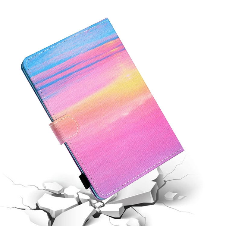 For 8 inch Tablet PC Universal Sewing Thread Horizontal Painted Flat Leather Case with Pen Cover & Anti Skid Strip & Card Slot & Holder(Sunrise) - 8 inch by buy2fix | Online Shopping UK | buy2fix