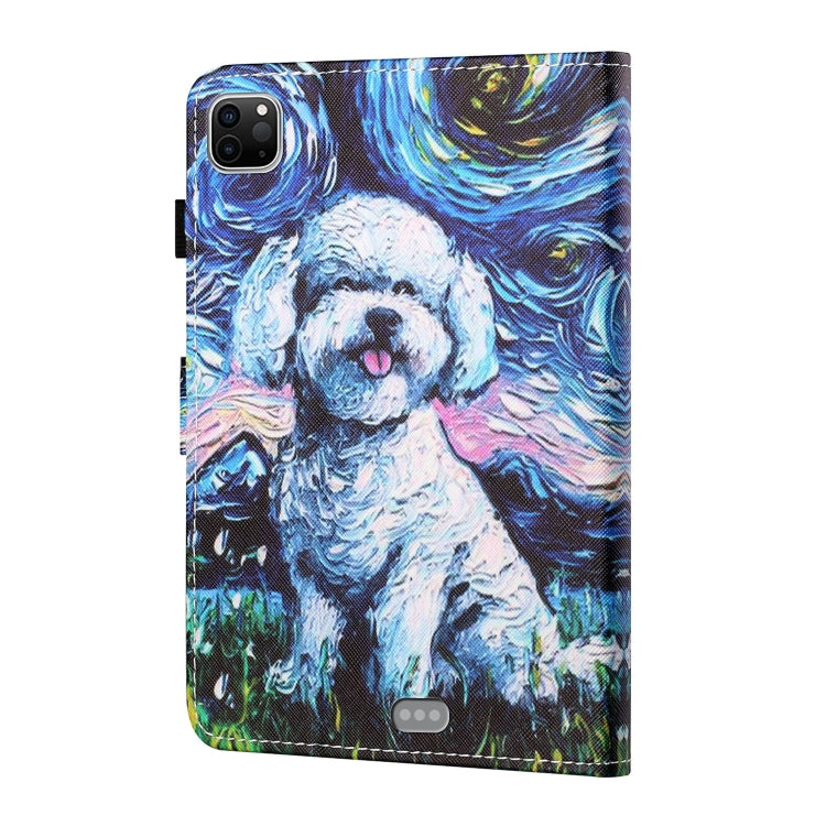 For iPad Pro 11 inch (2020) / (2018) Sewing Thread Horizontal Painted Flat Leather Tablet Case with Pen Cover & Anti Skid Strip & Card Slot & Holder & Sleep / Wake-up Function(Oil Painting Dog) - iPad Pro 11 (2020) Cases by buy2fix | Online Shopping UK | buy2fix