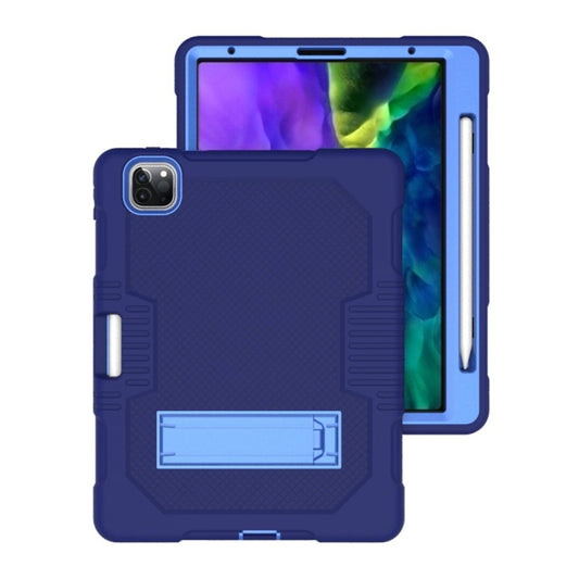 For iPad Pro 12.9 inch (2018/2020) Contrast Color Robot Shockproof Silicone + PC Protective Tablet Case with Holder(Navy Blue) - iPad Pro 12.9 (2020) Cases by buy2fix | Online Shopping UK | buy2fix
