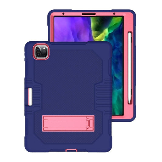 For iPad Pro 12.9 inch (2018/2020) Contrast Color Robot Shockproof Silicone + PC Protective Tablet Case with Holder(Navy Blue Rose) - iPad Pro 12.9 (2020) Cases by buy2fix | Online Shopping UK | buy2fix