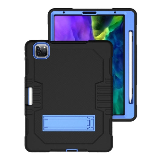 For iPad Pro 12.9 inch (2018/2020) Contrast Color Robot Shockproof Silicone + PC Protective Tablet Case with Holder(Black Blue) - iPad Pro 12.9 (2020) Cases by buy2fix | Online Shopping UK | buy2fix