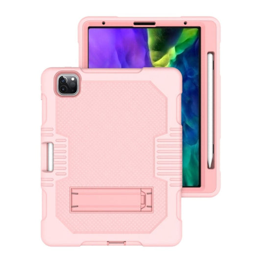 For iPad Pro 12.9 inch (2018/2020) Contrast Color Robot Shockproof Silicone + PC Protective Tablet Case with Holder(Rose Gold) - iPad Pro 12.9 (2020) Cases by buy2fix | Online Shopping UK | buy2fix