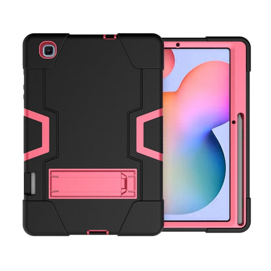For Samsung Galaxy Tab S6 Lite P610 Contrast Color Robot Shockproof Silicon + PC Protective Case with Holder(Black + Rose Red) - Tab S6 Lite P610 / P615 by buy2fix | Online Shopping UK | buy2fix