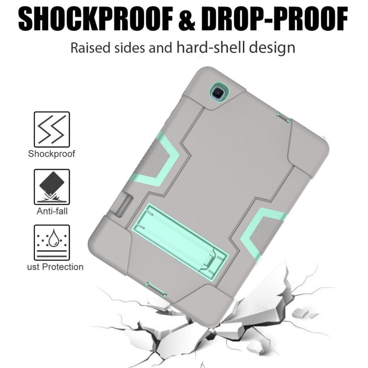 For Samsung Galaxy Tab S6 Lite P610 Contrast Color Robot Shockproof Silicon + PC Protective Case with Holder(Grey + Mint Green) - Tab S6 Lite P610 / P615 by buy2fix | Online Shopping UK | buy2fix