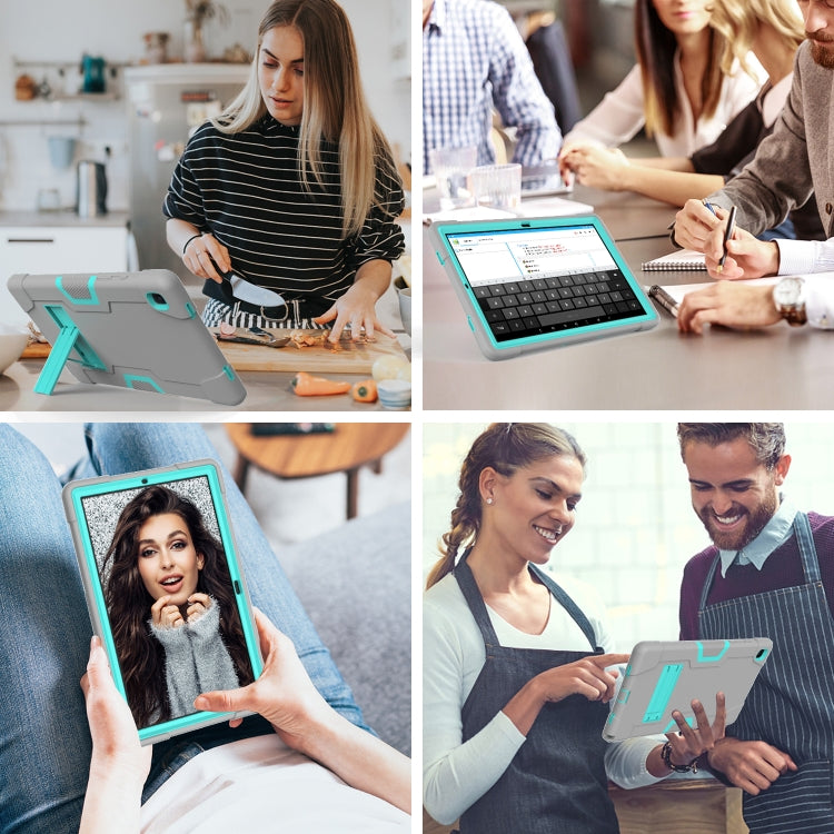 For Samsung Galaxy Tab A7 10.4 (2020) T500 Contrast Color Robot Shockproof Silicon + PC Protective Case with Holder(Grey + Mint Green) - Other Galaxy Tab PC by buy2fix | Online Shopping UK | buy2fix