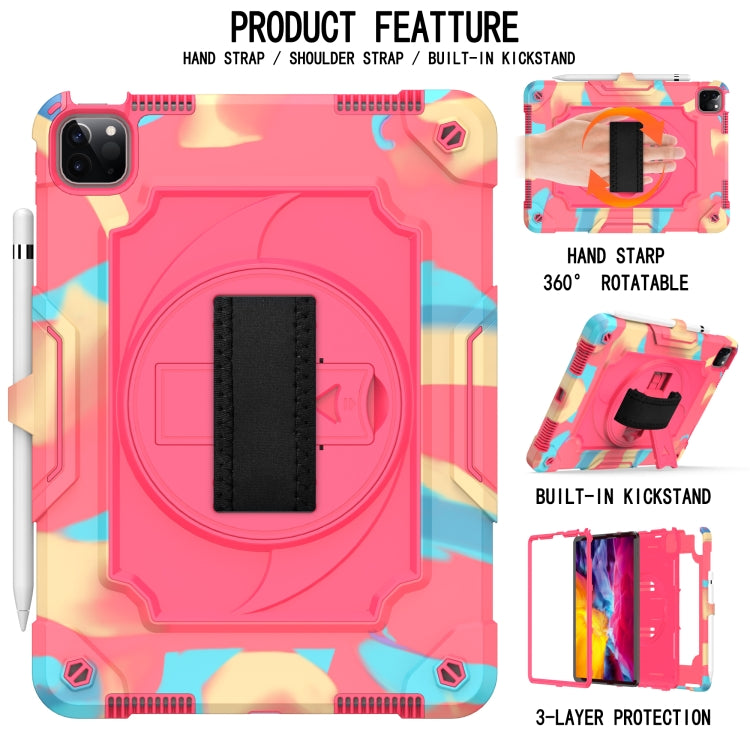 360 Degree Rotation Turntable Contrast Color Robot Shockproof Silicone + PC Protective Case with Holder For iPad Air 2022 / 2020 10.9 / Pro 11 (2020)(Colorful + Rose Red) - iPad Air (2022) / (2020) 10.9 Cases by buy2fix | Online Shopping UK | buy2fix