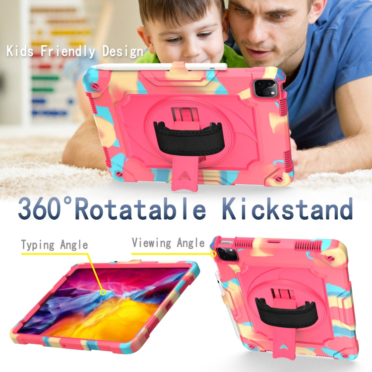 360 Degree Rotation Turntable Contrast Color Robot Shockproof Silicone + PC Protective Case with Holder For iPad Air 2022 / 2020 10.9 / Pro 11 (2020)(Colorful + Rose Red) - iPad Air (2022) / (2020) 10.9 Cases by buy2fix | Online Shopping UK | buy2fix