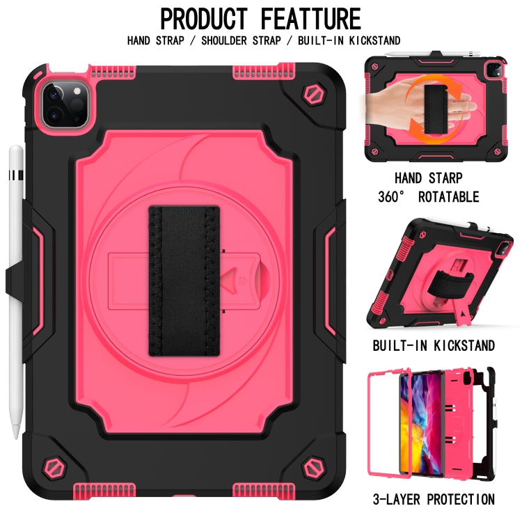 360 Degree Rotation Turntable Contrast Color Robot Shockproof Silicone + PC Protective Case with Holder For iPad Air 2022 / 2020 10.9 / Pro 11 (2020)(Black + Rose Red) - iPad Air (2022) / (2020) 10.9 Cases by buy2fix | Online Shopping UK | buy2fix