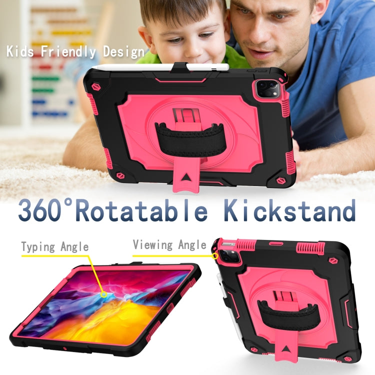 360 Degree Rotation Turntable Contrast Color Robot Shockproof Silicone + PC Protective Case with Holder For iPad Air 2022 / 2020 10.9 / Pro 11 (2020)(Black + Rose Red) - iPad Air (2022) / (2020) 10.9 Cases by buy2fix | Online Shopping UK | buy2fix