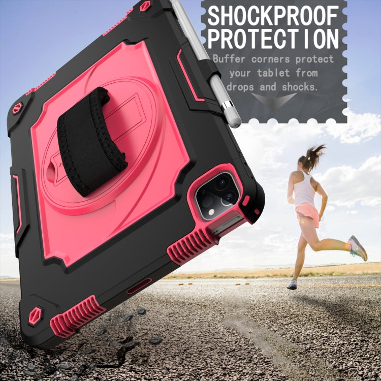 360 Degree Rotation Turntable Contrast Color Robot Shockproof Silicone + PC Protective Case with Holder For iPad Air 2022 / 2020 10.9 / Pro 11 (2020)(Black + Rose Red) - iPad Air (2022) / (2020) 10.9 Cases by buy2fix | Online Shopping UK | buy2fix