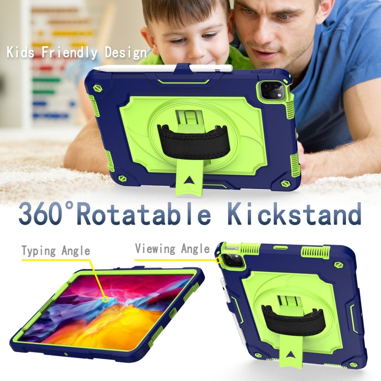 360 Degree Rotation Turntable Contrast Color Robot Shockproof Silicone + PC Protective Case with Holder For iPad Air 2022 / 2020 10.9 / Pro 11 (2020)(Navy Blue + Yellow Green) - iPad Air (2022) / (2020) 10.9 Cases by buy2fix | Online Shopping UK | buy2fix