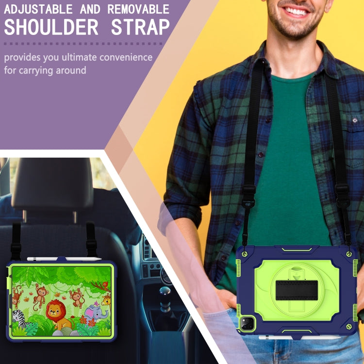 360 Degree Rotation Turntable Contrast Color Robot Shockproof Silicone + PC Protective Case with Holder For iPad Air 2022 / 2020 10.9 / Pro 11 (2020)(Navy Blue + Yellow Green) - iPad Air (2022) / (2020) 10.9 Cases by buy2fix | Online Shopping UK | buy2fix