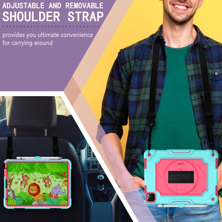 360 Degree Rotation Turntable Contrast Color Robot Shockproof Silicone + PC Protective Case with Holder For iPad Air 2022 / 2020 10.9 / Pro 11 (2020)(Mint Green + Rose Red) - iPad Air (2022) / (2020) 10.9 Cases by buy2fix | Online Shopping UK | buy2fix