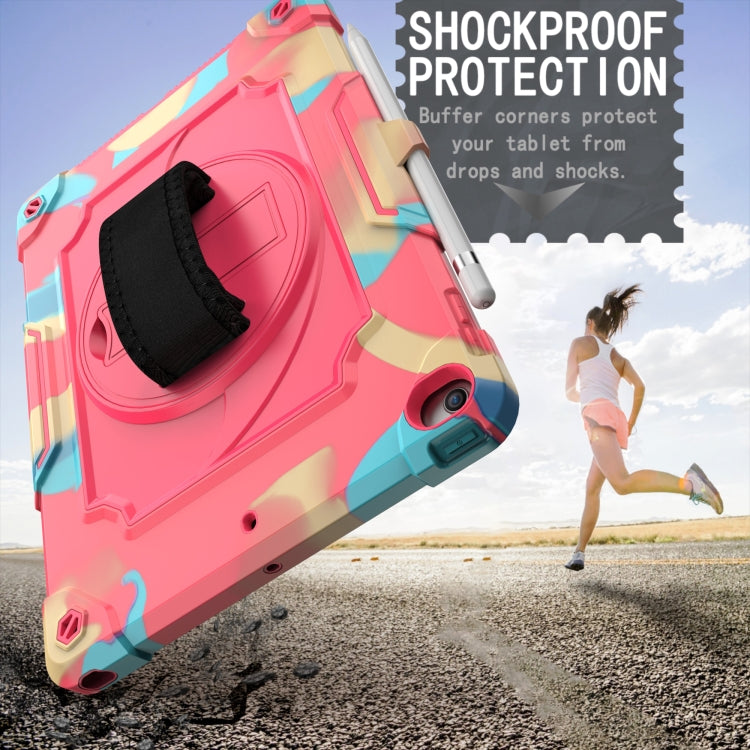 360 Degree Rotation Turntable Contrast Color Robot Shockproof Silicone + PC Protective Case with Holder For iPad 10.2 / 10.2 (2020) / Pro 10.5(Colorful + Rose Red) - iPad Air (2022) / (2020) 10.9 Cases by buy2fix | Online Shopping UK | buy2fix