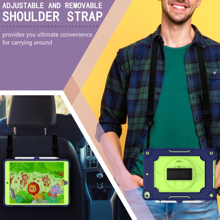 360 Degree Rotation Turntable Contrast Color Robot Shockproof Silicone + PC Protective Case with Holder For iPad 10.2 / 10.2 (2020) / Pro 10.5(Navy Blue + Yellow Green) - iPad Air (2022) / (2020) 10.9 Cases by buy2fix | Online Shopping UK | buy2fix