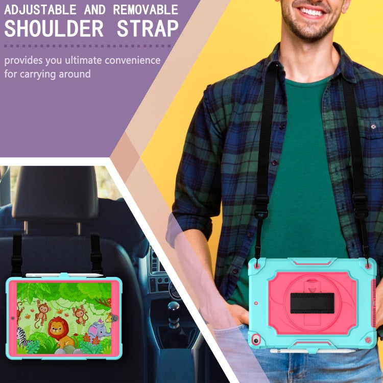 360 Degree Rotation Turntable Contrast Color Robot Shockproof Silicone + PC Protective Case with Holder For iPad 10.2 / 10.2 (2020) / Pro 10.5(Mint Green + Rose Red) - iPad Air (2022) / (2020) 10.9 Cases by buy2fix | Online Shopping UK | buy2fix