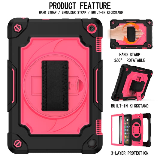 For Amazon Kindle Fire HD 8 2020 360 Degree Rotation Turntable Contrast Color Robot Shockproof Silicone + PC Protective Case with Holder(Black + Rose Red) - Amazon by buy2fix | Online Shopping UK | buy2fix