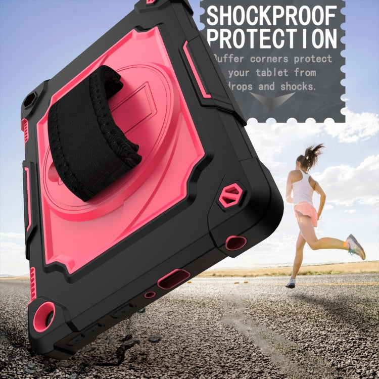 For Amazon Kindle Fire HD 8 2020 360 Degree Rotation Turntable Contrast Color Robot Shockproof Silicone + PC Protective Case with Holder(Black + Rose Red) - Amazon by buy2fix | Online Shopping UK | buy2fix