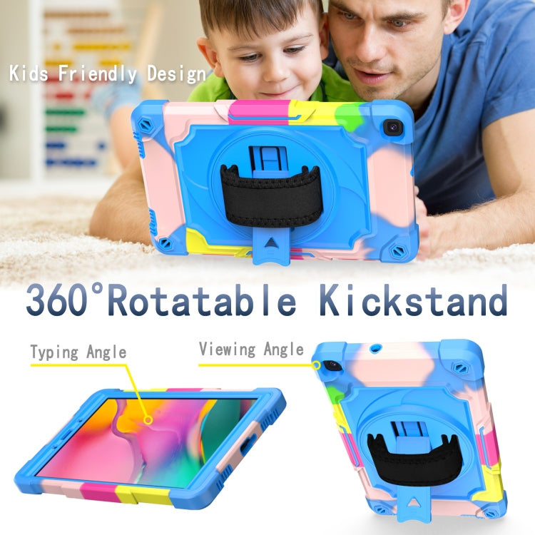 For Samsung Tab A 8.0 (2019)/T290 360 Degree Rotation Turntable Contrast Color Robot Shockproof Silicone + PC Protective Case with Holder(Colorful + Blue) - Other Galaxy Tab PC by buy2fix | Online Shopping UK | buy2fix