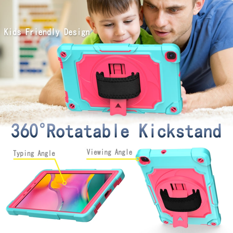 For Samsung Tab A 8.0 (2019)/T290 360 Degree Rotation Turntable Contrast Color Robot Shockproof Silicone + PC Protective Case with Holder(Mint Green + Rose Red) - Other Galaxy Tab PC by buy2fix | Online Shopping UK | buy2fix