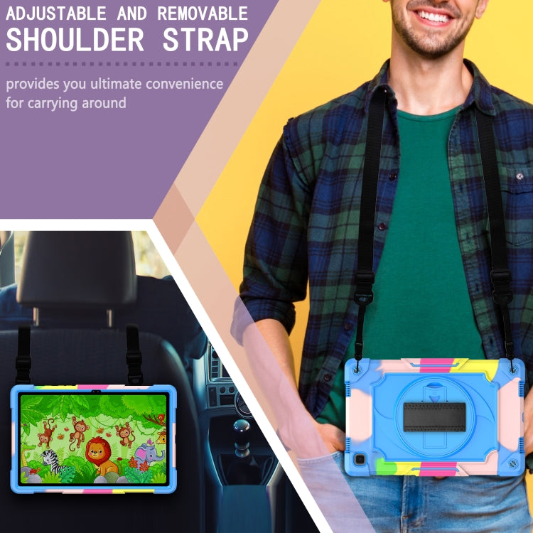 For Samsung Galaxy Tab A7 10.4 (2020)/T500 360 Degree Rotation Turntable Contrast Color Robot Shockproof Silicone + PC Protective Case with Holder(Colorful + Blue) - Other Galaxy Tab PC by buy2fix | Online Shopping UK | buy2fix