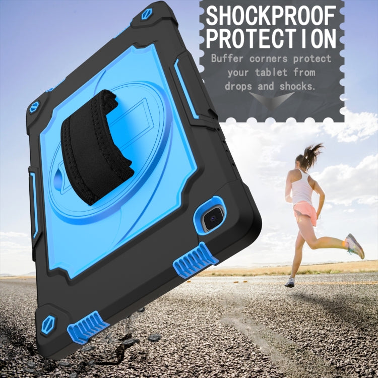 For Samsung Galaxy Tab A7 10.4 (2020)/T500 360 Degree Rotation Turntable Contrast Color Robot Shockproof Silicone + PC Protective Case with Holder(Black + Blue) - Other Galaxy Tab PC by buy2fix | Online Shopping UK | buy2fix