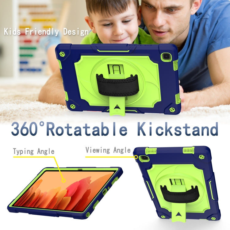 For Samsung Galaxy Tab A7 10.4 (2020)/T500 360 Degree Rotation Turntable Contrast Color Robot Shockproof Silicone + PC Protective Case with Holder(Navy Blue + Yellow Green) - Other Galaxy Tab PC by buy2fix | Online Shopping UK | buy2fix