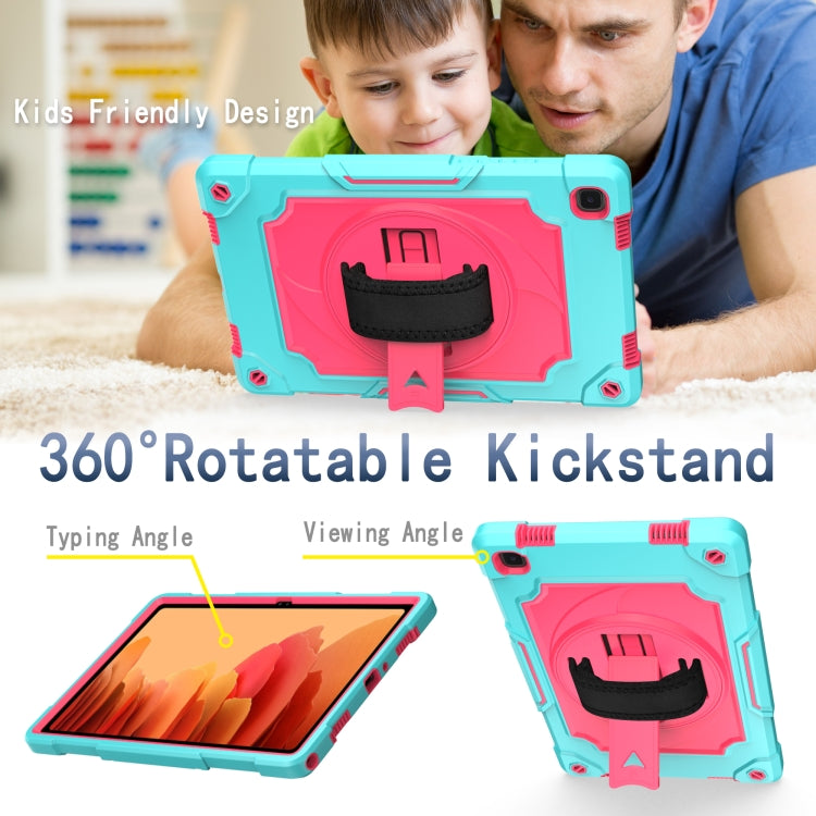 For Samsung Galaxy Tab A7 10.4 (2020)/T500 360 Degree Rotation Turntable Contrast Color Robot Shockproof Silicone + PC Protective Case with Holder(Mint Green + Rose Red) - Other Galaxy Tab PC by buy2fix | Online Shopping UK | buy2fix