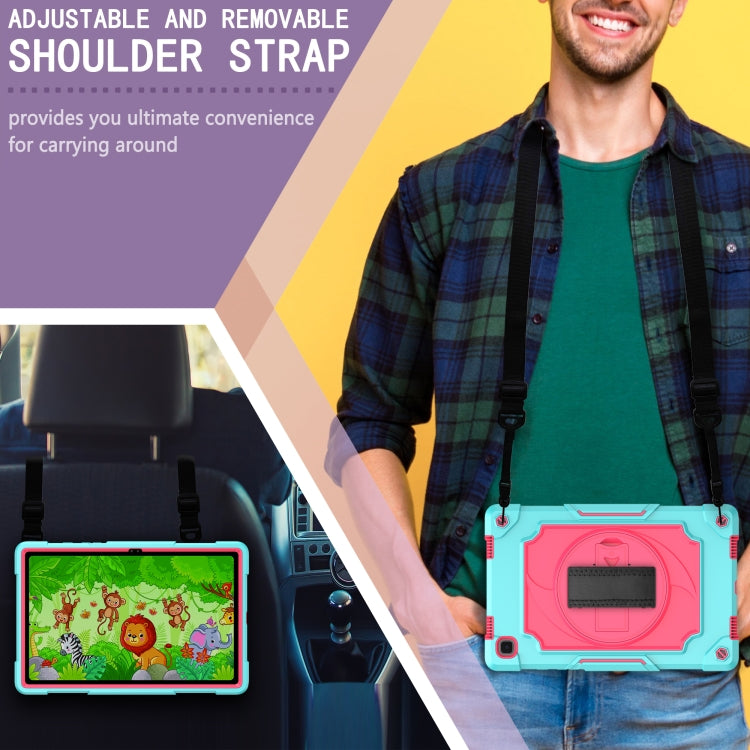 For Samsung Galaxy Tab A7 10.4 (2020)/T500 360 Degree Rotation Turntable Contrast Color Robot Shockproof Silicone + PC Protective Case with Holder(Mint Green + Rose Red) - Other Galaxy Tab PC by buy2fix | Online Shopping UK | buy2fix
