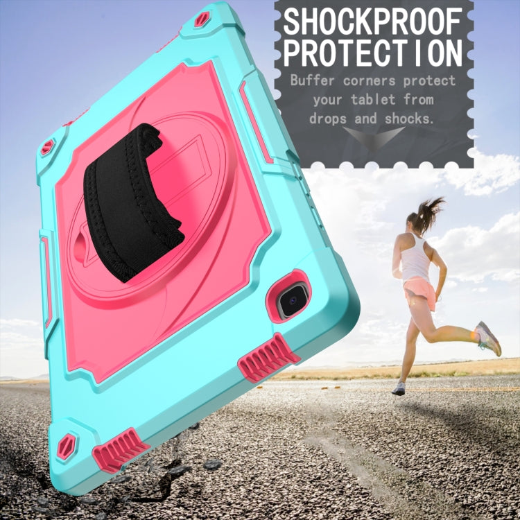 For Samsung Galaxy Tab A7 10.4 (2020)/T500 360 Degree Rotation Turntable Contrast Color Robot Shockproof Silicone + PC Protective Case with Holder(Mint Green + Rose Red) - Other Galaxy Tab PC by buy2fix | Online Shopping UK | buy2fix