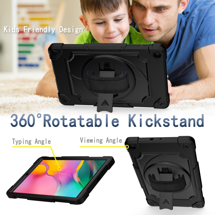 For Samsung Galaxy Tab A 10.1 (2019)/T515 360 Degree Rotation Turntable Contrast Color Robot Shockproof Silicone + PC Protective Case with Holder(Black) - Tab A 10.1 (2019) T510 / T515 by buy2fix | Online Shopping UK | buy2fix