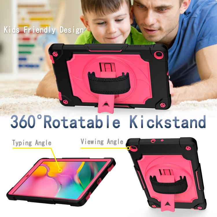 For Samsung Galaxy Tab A 10.1 (2019)/T515 360 Degree Rotation Turntable Contrast Color Robot Shockproof Silicone + PC Protective Case with Holder(Black + Rose Red) - Tab A 10.1 (2019) T510 / T515 by buy2fix | Online Shopping UK | buy2fix