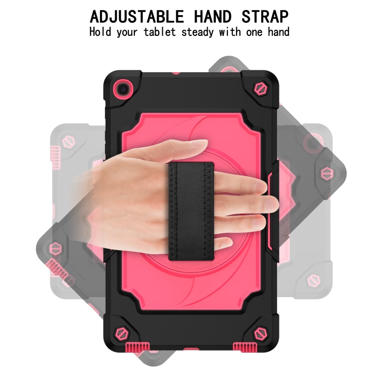 For Samsung Galaxy Tab A 10.1 (2019)/T515 360 Degree Rotation Turntable Contrast Color Robot Shockproof Silicone + PC Protective Case with Holder(Black + Rose Red) - Tab A 10.1 (2019) T510 / T515 by buy2fix | Online Shopping UK | buy2fix