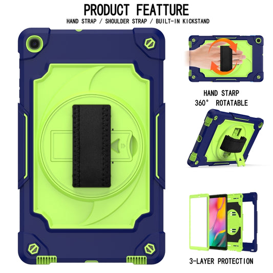 For Samsung Galaxy Tab A 10.1 (2019)/T515 360 Degree Rotation Turntable Contrast Color Robot Shockproof Silicone + PC Protective Case with Holder(Navy Blue + Yellow Green) - Tab A 10.1 (2019) T510 / T515 by buy2fix | Online Shopping UK | buy2fix