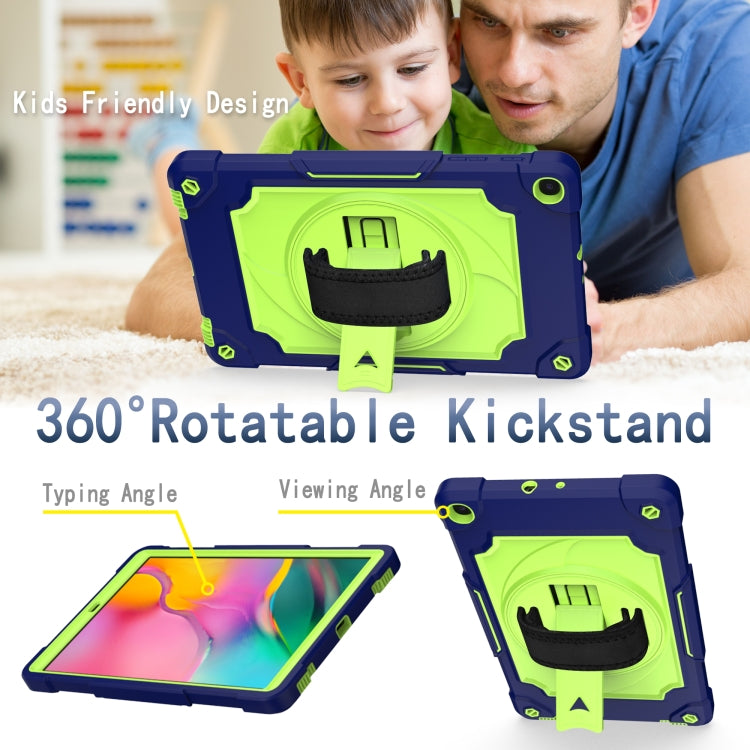 For Samsung Galaxy Tab A 10.1 (2019)/T515 360 Degree Rotation Turntable Contrast Color Robot Shockproof Silicone + PC Protective Case with Holder(Navy Blue + Yellow Green) - Tab A 10.1 (2019) T510 / T515 by buy2fix | Online Shopping UK | buy2fix