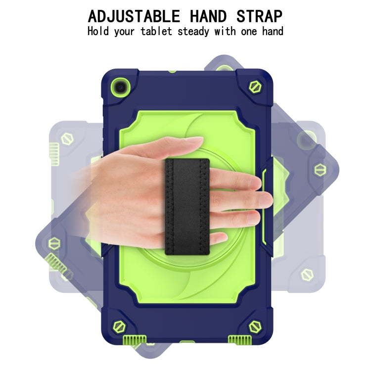 For Samsung Galaxy Tab A 10.1 (2019)/T515 360 Degree Rotation Turntable Contrast Color Robot Shockproof Silicone + PC Protective Case with Holder(Navy Blue + Yellow Green) - Tab A 10.1 (2019) T510 / T515 by buy2fix | Online Shopping UK | buy2fix