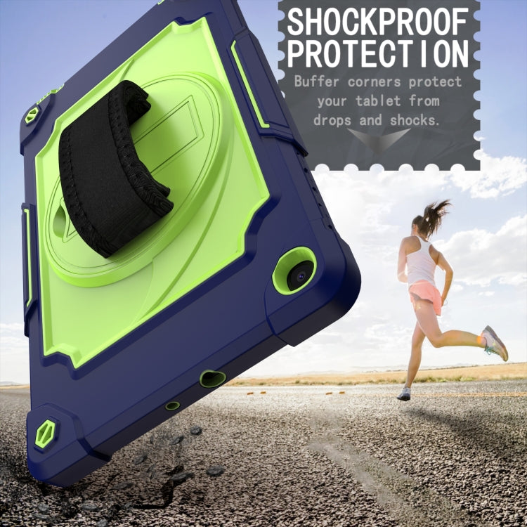 For Samsung Galaxy Tab A 10.1 (2019)/T515 360 Degree Rotation Turntable Contrast Color Robot Shockproof Silicone + PC Protective Case with Holder(Navy Blue + Yellow Green) - Tab A 10.1 (2019) T510 / T515 by buy2fix | Online Shopping UK | buy2fix