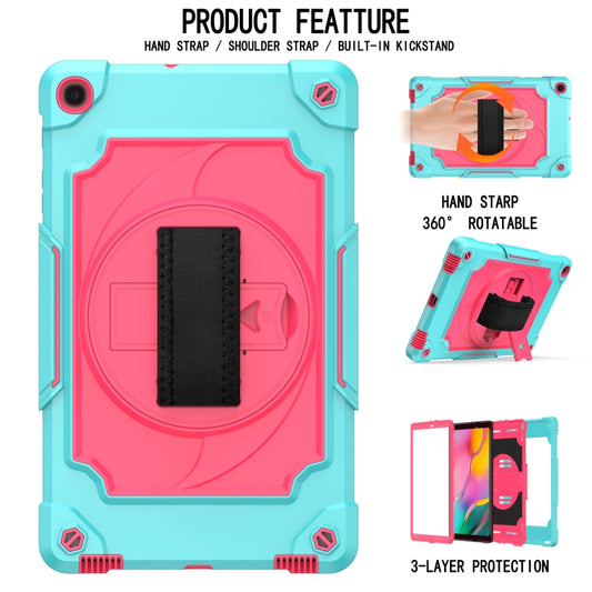 For Samsung Galaxy Tab A 10.1 (2019)/T515 360 Degree Rotation Turntable Contrast Color Robot Shockproof Silicone + PC Protective Case with Holder(Mint Green + Rose Red) - Tab A 10.1 (2019) T510 / T515 by buy2fix | Online Shopping UK | buy2fix