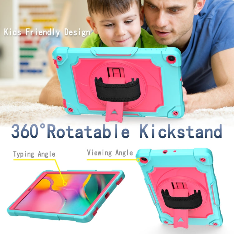 For Samsung Galaxy Tab A 10.1 (2019)/T515 360 Degree Rotation Turntable Contrast Color Robot Shockproof Silicone + PC Protective Case with Holder(Mint Green + Rose Red) - Tab A 10.1 (2019) T510 / T515 by buy2fix | Online Shopping UK | buy2fix