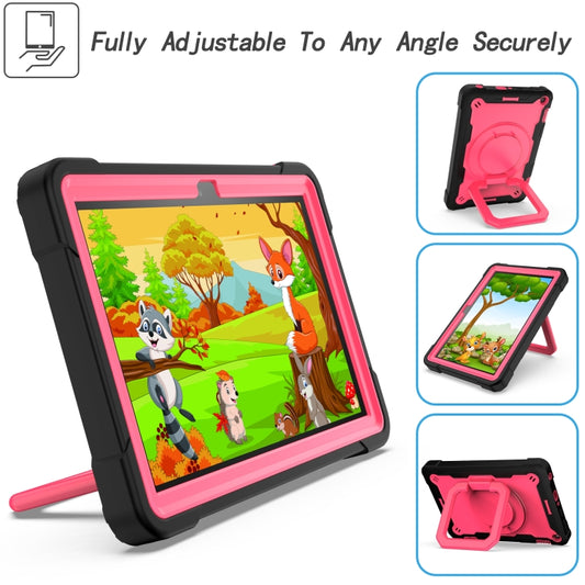 For Amazon Kindle Fire HD 8 (2020) Contrast Color Shockproof Robot Silicone + PC Case with Wristband Holder(Black + Rose Red) - Amazon by buy2fix | Online Shopping UK | buy2fix