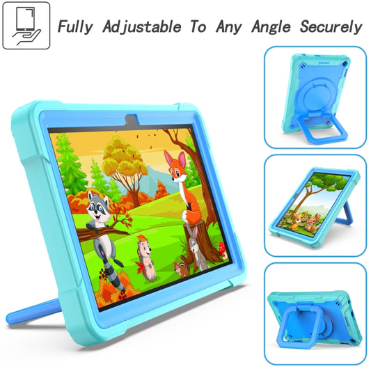 For Amazon Kindle Fire HD 8 (2020) Contrast Color Shockproof Robot Silicone + PC Case with Wristband Holder(Mint Green + Blue) - Amazon by buy2fix | Online Shopping UK | buy2fix