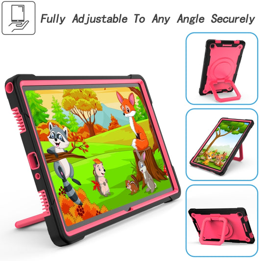 For Samsung Galaxy Tab A7 10.4 (2020) T500 / T505 Contrast Color Shockproof Robot Silicone + PC Case with Wristband Holder(Black + Rose Red) - Other Galaxy Tab PC by buy2fix | Online Shopping UK | buy2fix
