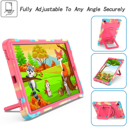 For Samsung Galaxy Tab A10.1 (2019) T510 Contrast Color Shockproof Robot Silicone + PC Case with Wristband Holder(Camouflage + Rose Red) - Tab A 10.1 (2019) T510 / T515 by buy2fix | Online Shopping UK | buy2fix