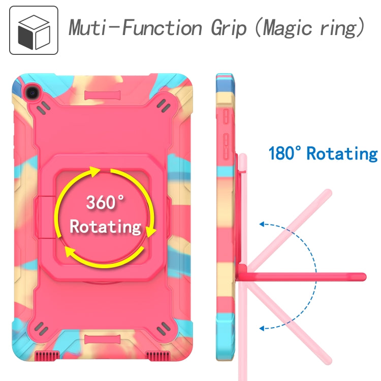 For Samsung Galaxy Tab A10.1 (2019) T510 Contrast Color Shockproof Robot Silicone + PC Case with Wristband Holder(Camouflage + Rose Red) - Tab A 10.1 (2019) T510 / T515 by buy2fix | Online Shopping UK | buy2fix