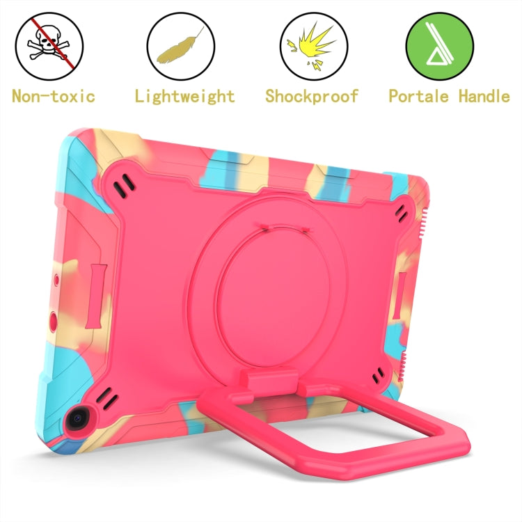 For Samsung Galaxy Tab A10.1 (2019) T510 Contrast Color Shockproof Robot Silicone + PC Case with Wristband Holder(Camouflage + Rose Red) - Tab A 10.1 (2019) T510 / T515 by buy2fix | Online Shopping UK | buy2fix