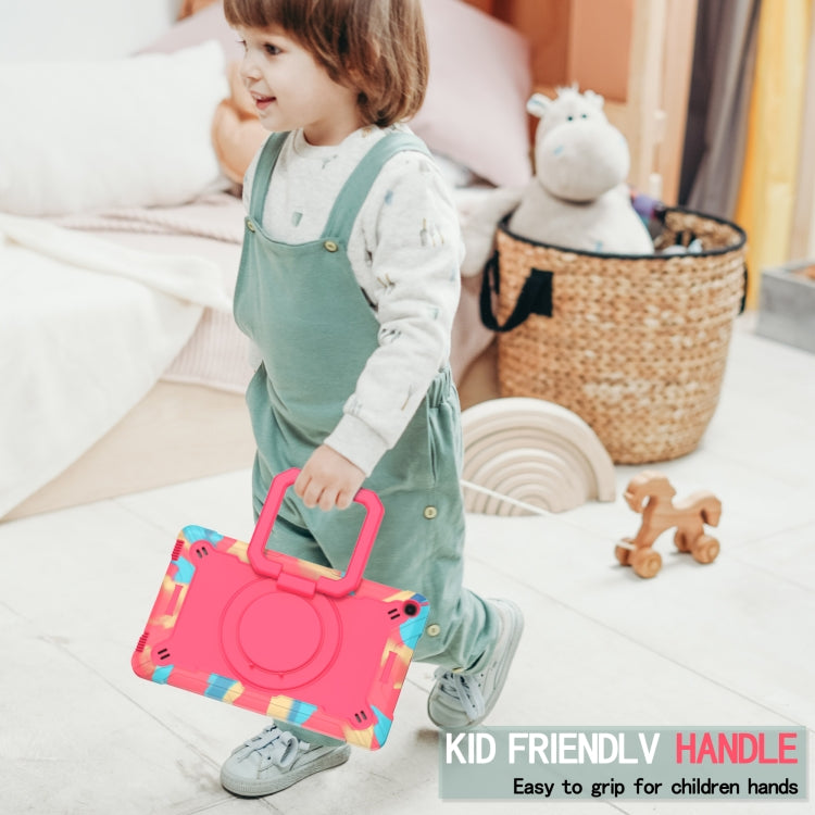 For Samsung Galaxy Tab A10.1 (2019) T510 Contrast Color Shockproof Robot Silicone + PC Case with Wristband Holder(Camouflage + Rose Red) - Tab A 10.1 (2019) T510 / T515 by buy2fix | Online Shopping UK | buy2fix