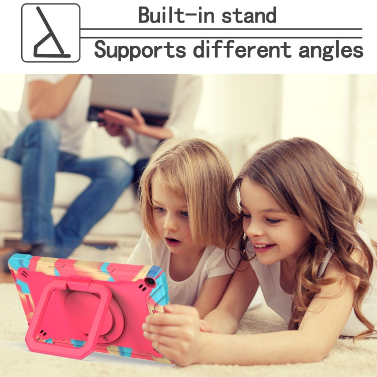 For Samsung Galaxy Tab A10.1 (2019) T510 Contrast Color Shockproof Robot Silicone + PC Case with Wristband Holder(Camouflage + Rose Red) - Tab A 10.1 (2019) T510 / T515 by buy2fix | Online Shopping UK | buy2fix