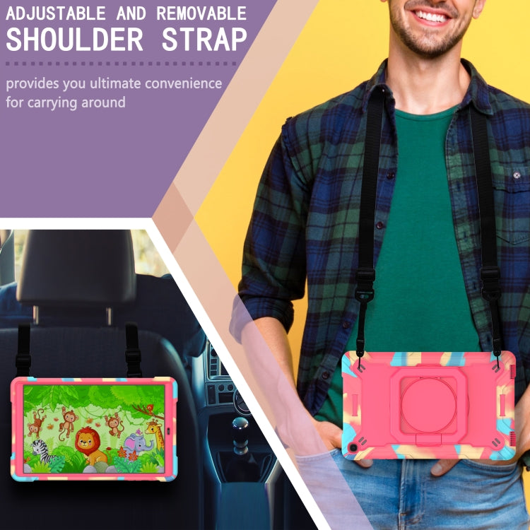 For Samsung Galaxy Tab A10.1 (2019) T510 Contrast Color Shockproof Robot Silicone + PC Case with Wristband Holder(Camouflage + Rose Red) - Tab A 10.1 (2019) T510 / T515 by buy2fix | Online Shopping UK | buy2fix
