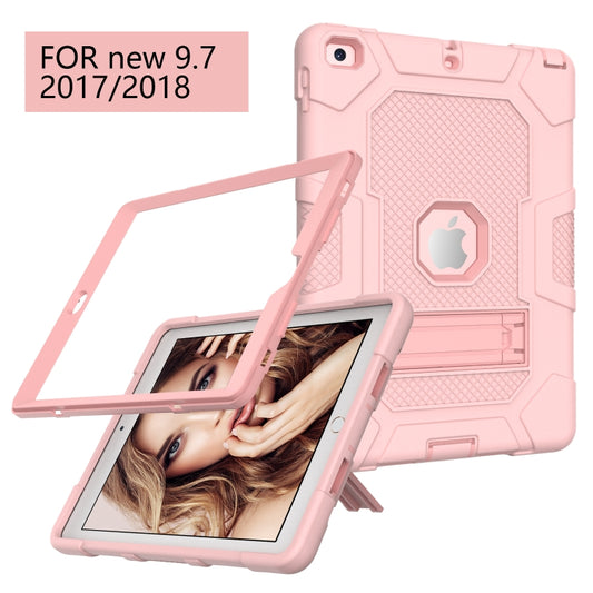 Contrast Color Robot Shockproof Silicone + PC Protective Case with Holder For iPad 9.7 (2018 / 2017)(Rose Gold) - iPad 9.7 (2018) & (2017) Cases by buy2fix | Online Shopping UK | buy2fix